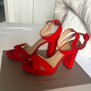 BCBG Maxazria 4" red suede platform heels.  Size 7.5